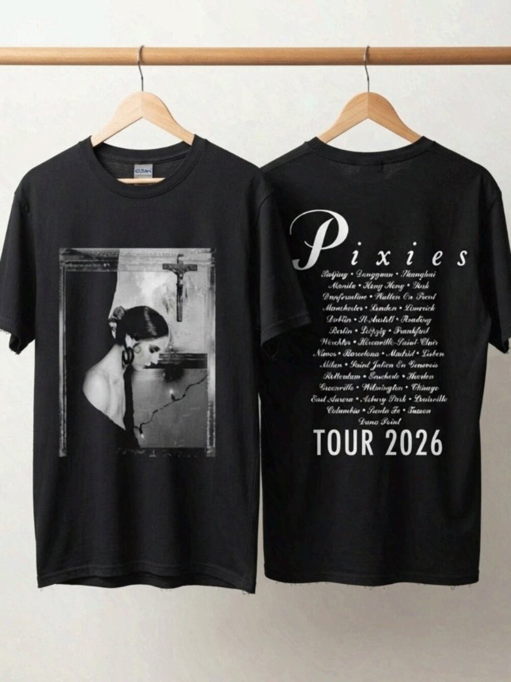 World Tour 2026 Gothic Cross Woman Portrait Concert Dates Black T Shirt Reprint